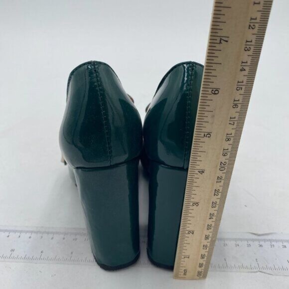 FSJ Green Chunky High Heels Square Toe Loafer Shoes Slip On Office Pumps Buckle - Picture 4 of 7